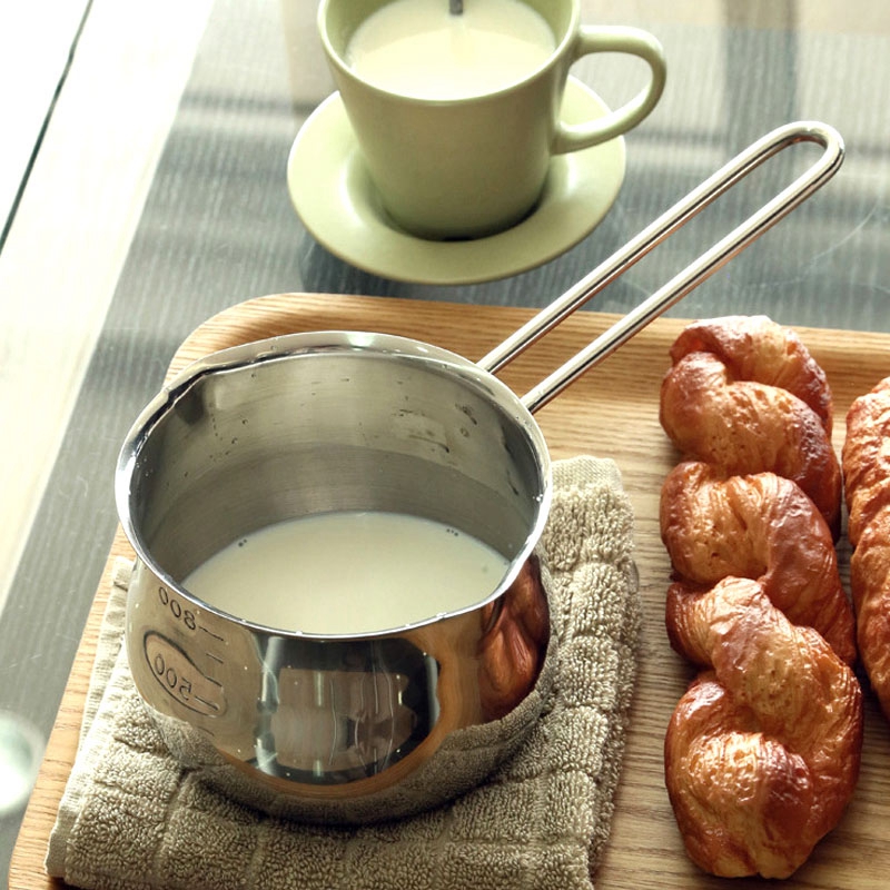 304 stainless steel small milk pot 800ML with scale milk warmer soup pot hot cream melted jam chocolate pot