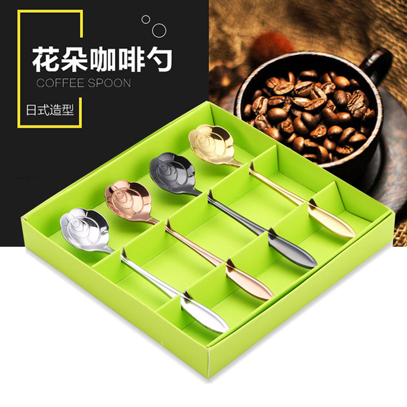 Japanese Sweet Spoon 304 Stainless Steel Cherry Blossom Spoon Silver Gilded Florid Dessert Spoon Coffee Spoon