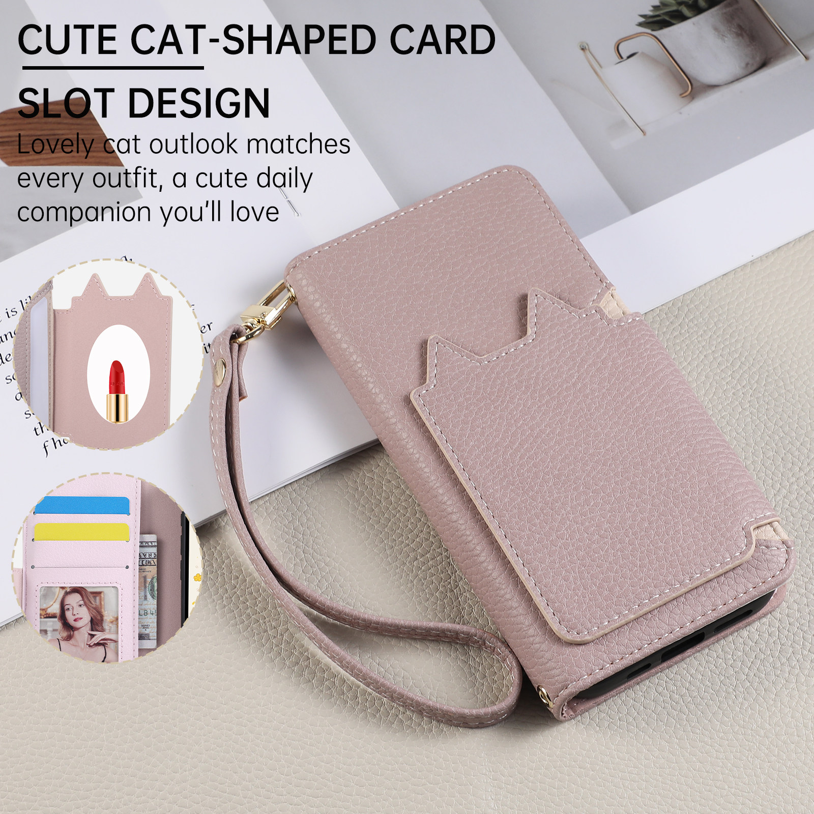 Style 3 — Cat Head Leather Flip Phone Case