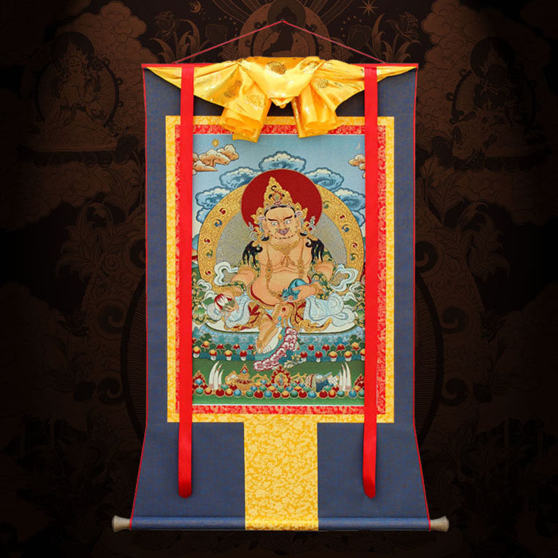 Huang Caishen Thangca painting Buddha portrait wall map porch decoration ethnic style embroidered cloth frame hand-painted Tibetan brocade Tantric