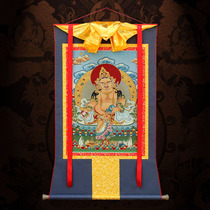 Yellow God of wealth Thangka painted Buddha wall chart Entrance decoration Ethnic style embroidery cloth frame Hand-painted work Tibetan brocade Tantra