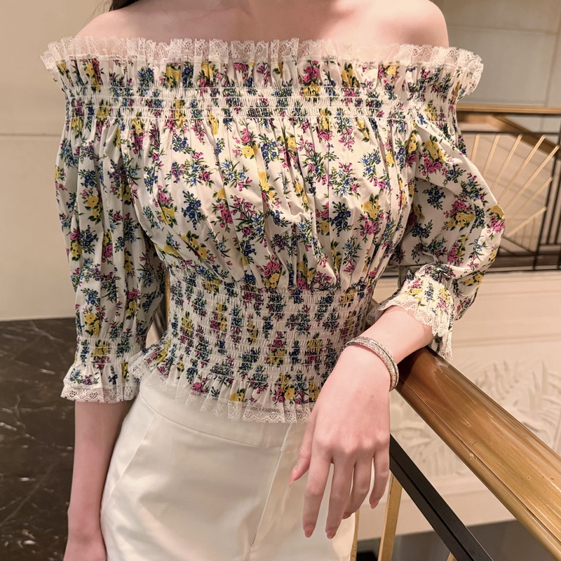 Yss Ye Shuoshuo【Manhua Fengxin】D*G Lace Trim Elastic Waist Off-Shoulder Pure Cotton Printed Top Yss Ye Shuoshuo【Manhua Fengxin】D*G Lace Trim Elastic Waist Off-Shoulder Pure Cotton Printed Top