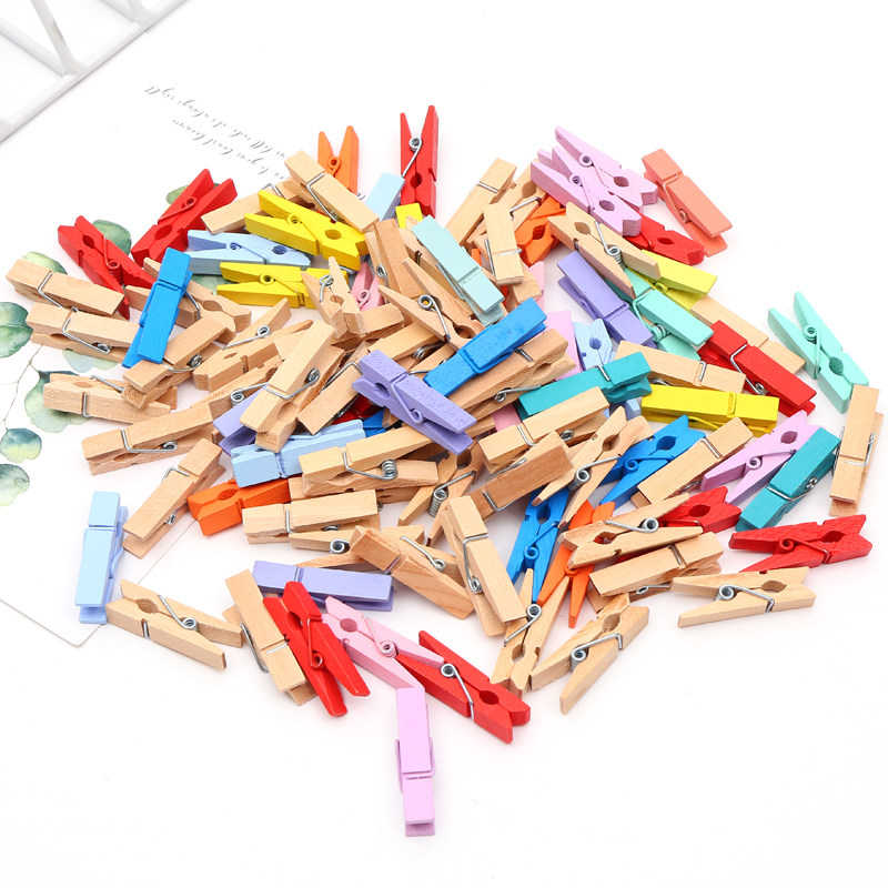 Photo clip small wooden clip hemp rope postcard photo wall decoration clip mini color log color wooden note clip