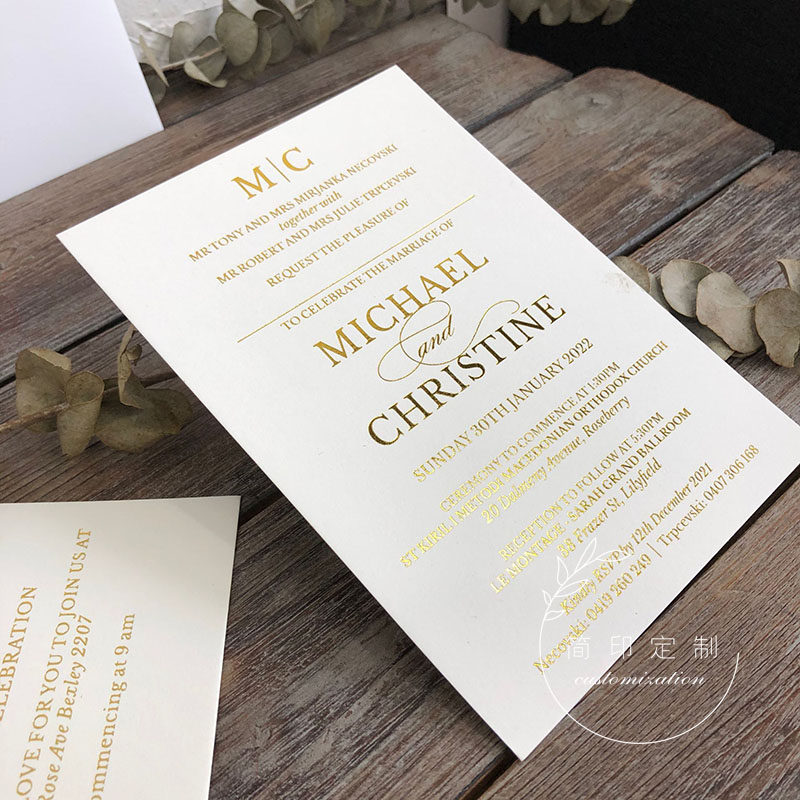 Full Custom Custom Thickened Minimalist Wedding Invitation Cambodia's European-style bronzing invitation letter Invitation Letter Envelope Wedding Logo-Taobao