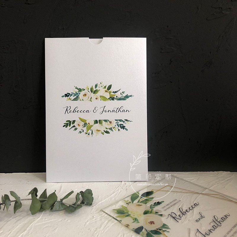 Mori small fresh watercolor green leaf wedding invitation simple acrylic wedding invitation letter European small fresh wedding invitation