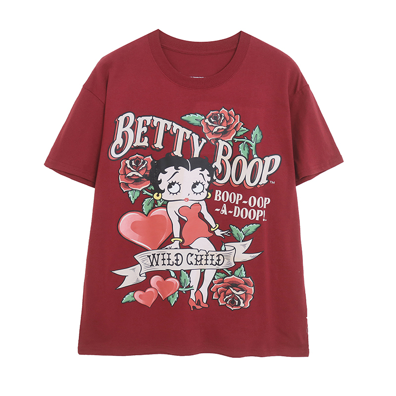 Foreign Trade Summer New Style Cartoon Rose Betty Short-Sleeved T-Shirt for Women, Loose Mid-Length Age-Reducing Cotton Casual Top