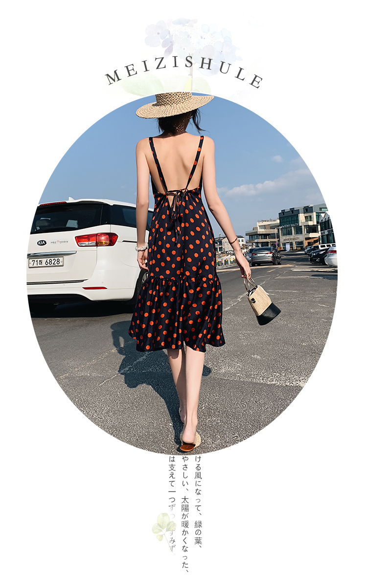VK旗艦店 韓系露背沙灘裙吊帶波點無袖洋裝