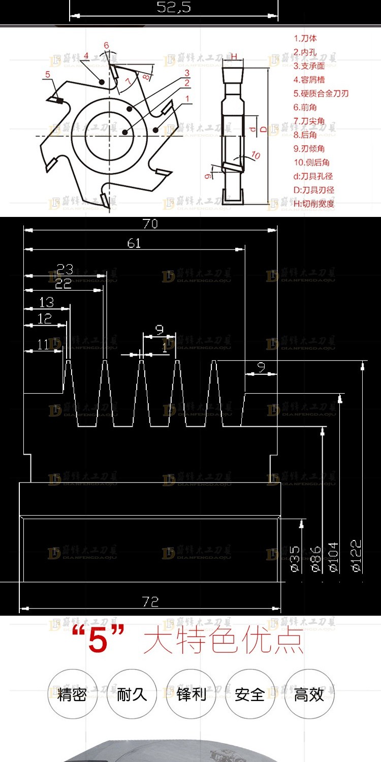 lưỡi phát cỏ TKC lưỡi dao công cụ chế biến gỗ kết thúc nhà máy tiên phong lưỡi ngón tay với hợp kim thép phay phay dao đất mũi khoan thép