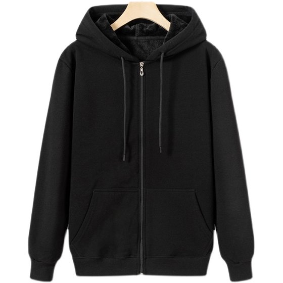 加绒卫衣男连帽拉链开衫大码宽松运动休闲秋冬季外套纯色长袖帽衫