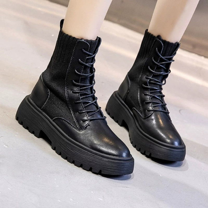 Giày của phụ nữ 2020 mùa đông mới gót dày Martin boots phụ nữ bình thường vớ khởi động ủng ngắn phụ nữ giày da retro trẻ em Âu Mỹ - Kính râm