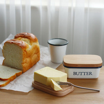 Rain Florite Enamel Thickened Curl Wood Cover Butter Case Butter Case Storage Box Ice Cream Box Bütter Freshness