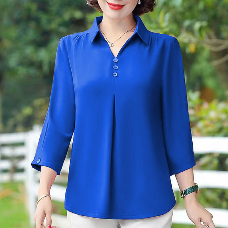 Middle-Aged and Elderly Women's Summer Solid Color Tops 2026 New Style Small Shirts Pullover Mid-Sleeve Plus Size Women's Shirts Middle-Aged and Elderly Women's Summer Solid Color Tops 2026 New Style Small Shirts Pullover Mid-Sleeve Plus Size Women's Shirts