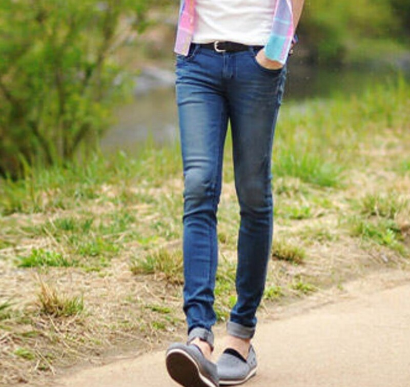 Korean Retro Blue Personalized Stretch Low-Waist Skinny Jeans for Men, Pencil Denim Trousers, Celebrity Style