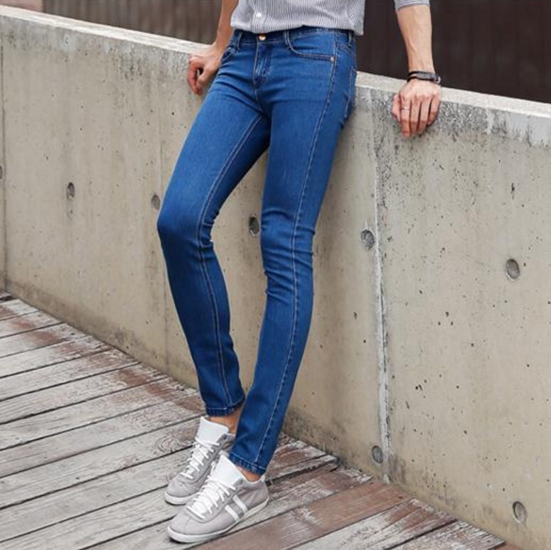 Korean Slim-Fit Vintage Stretch Denim Jeans for Men, Trendy Star Style, Summer Blue Skinny Pencil Jeans for Men Korean Slim-Fit Vintage Stretch Denim Jeans for Men, Trendy Star Style, Summer Blue Skinny Pencil Jeans for Men