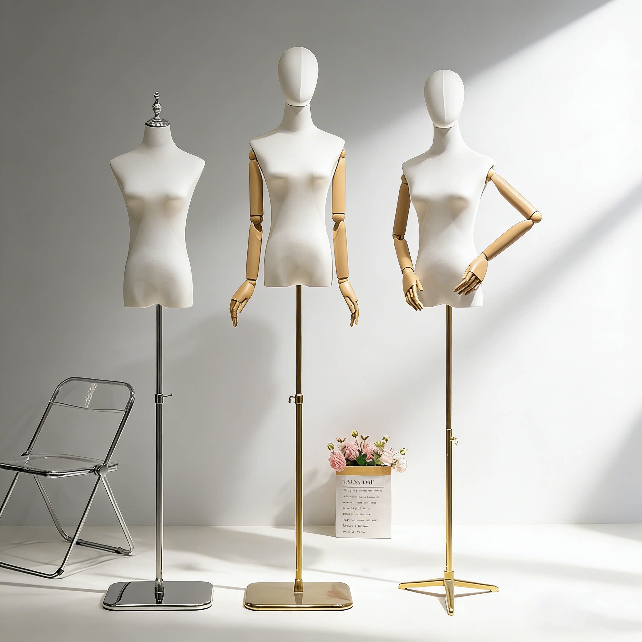 女性服、韓国風ハーフボディドレス、ウェディングドレス、チャイナドレス、衣料品店のショーウィンドウ小道具、全身人体模型用のマネキンディスプレイラック