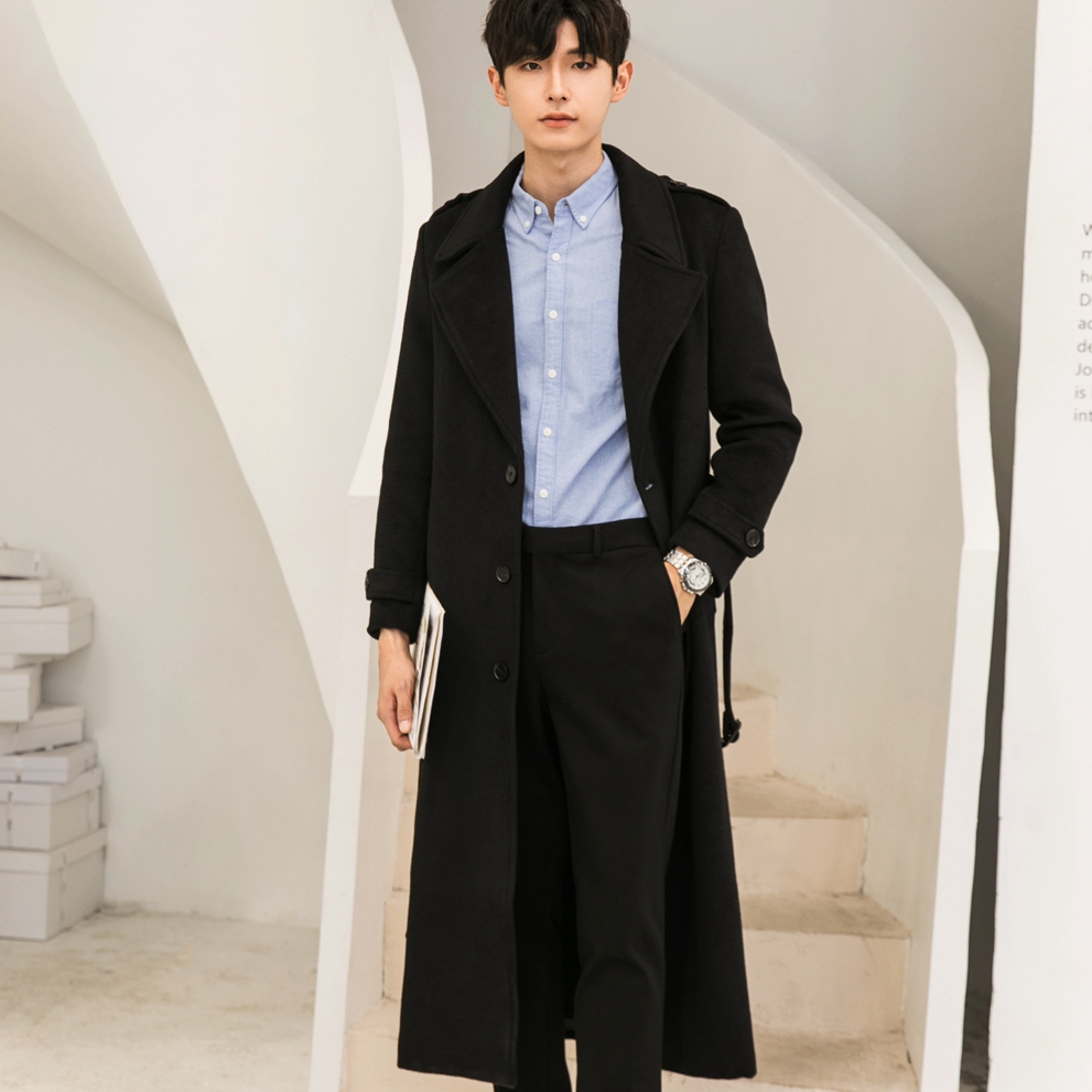 Winter Inn Winds wool cashmere sweaty overseater male extra-long cash over knee to calf business casual thickening of the sub-coat