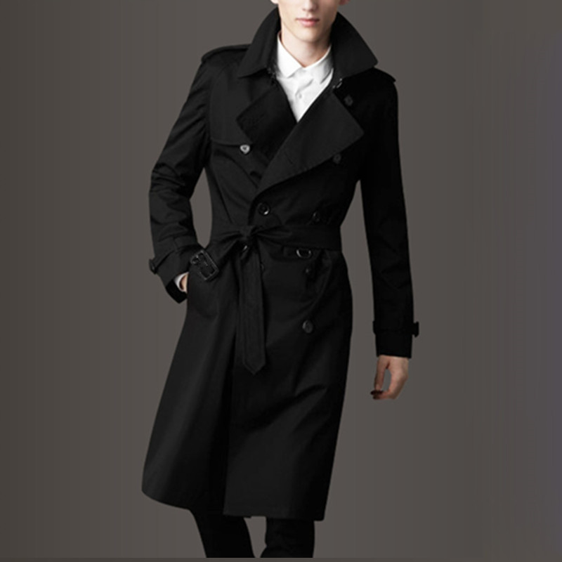 High-end Spring Autumn Season New Wind clothes Men's medium long version over knee Inn Wind Fat Fat Subs Plus Mast Size Business Casual Jacket