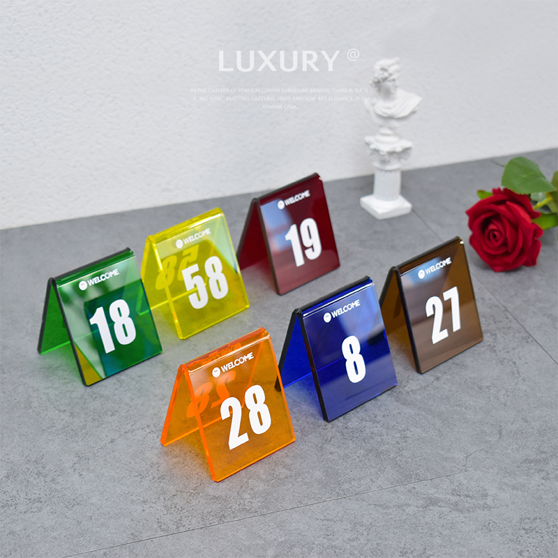 ins coffee shop color acrylic triangle double-sided digital table number plate scan code table card table plate plate plate meal