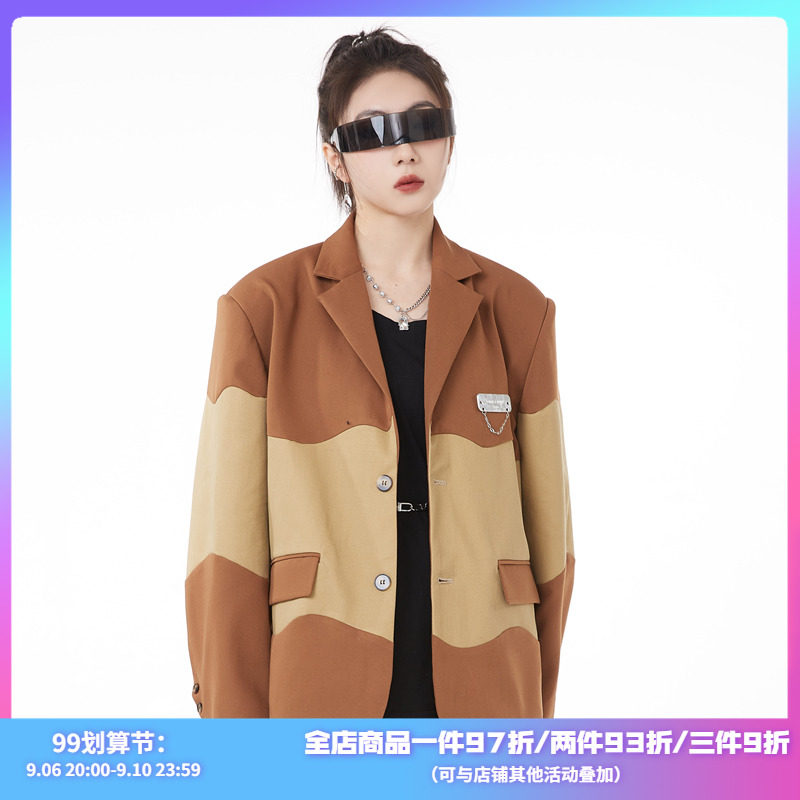 (SRYH Online Store) Ripple stitching suit jacket men and women loose ins suit Korean spring and autumn