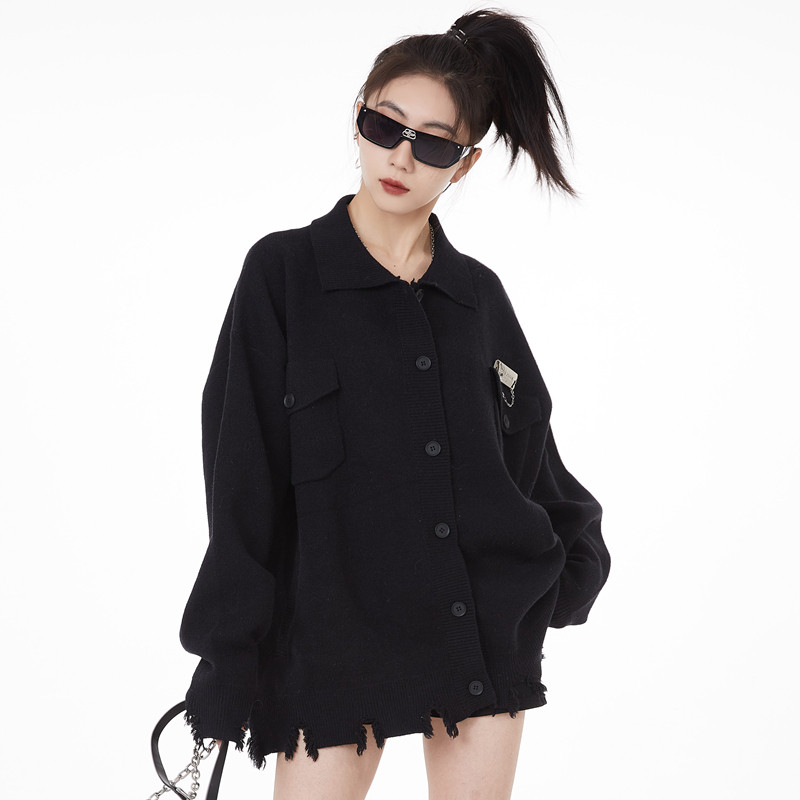 (SRYH ONLINE SHOP) Hand-made two-color pocket three-dimensional knitted cardigan men and women loose sweater jacket