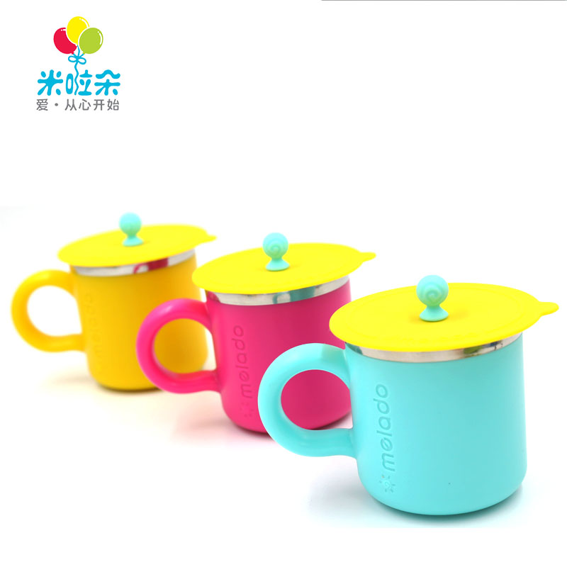 Rice-flower baby boy baby environmentally friendly glazed stainless steel water glass double layer anti-burn and anti-fall cutlery cup