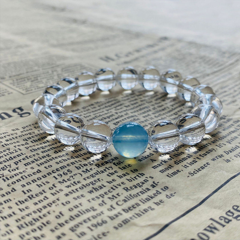 【完全透明】天然ホワイトクリスタルとアクアマリンビーズを使用した、高級感あふれる透明アクアマリンブレスレット