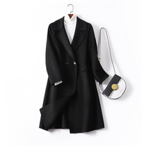 2020 new cashmere coat handmade double-sided woolen coat womens black tooling OL wind long hairy jacket