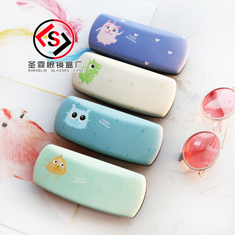 Two Hundred Little Monsters Cartoon Large Slanted Iron Box Anti-Pressure Glasses Case Portable Men's and Women's Student Myopia Glasses Case with Logo
