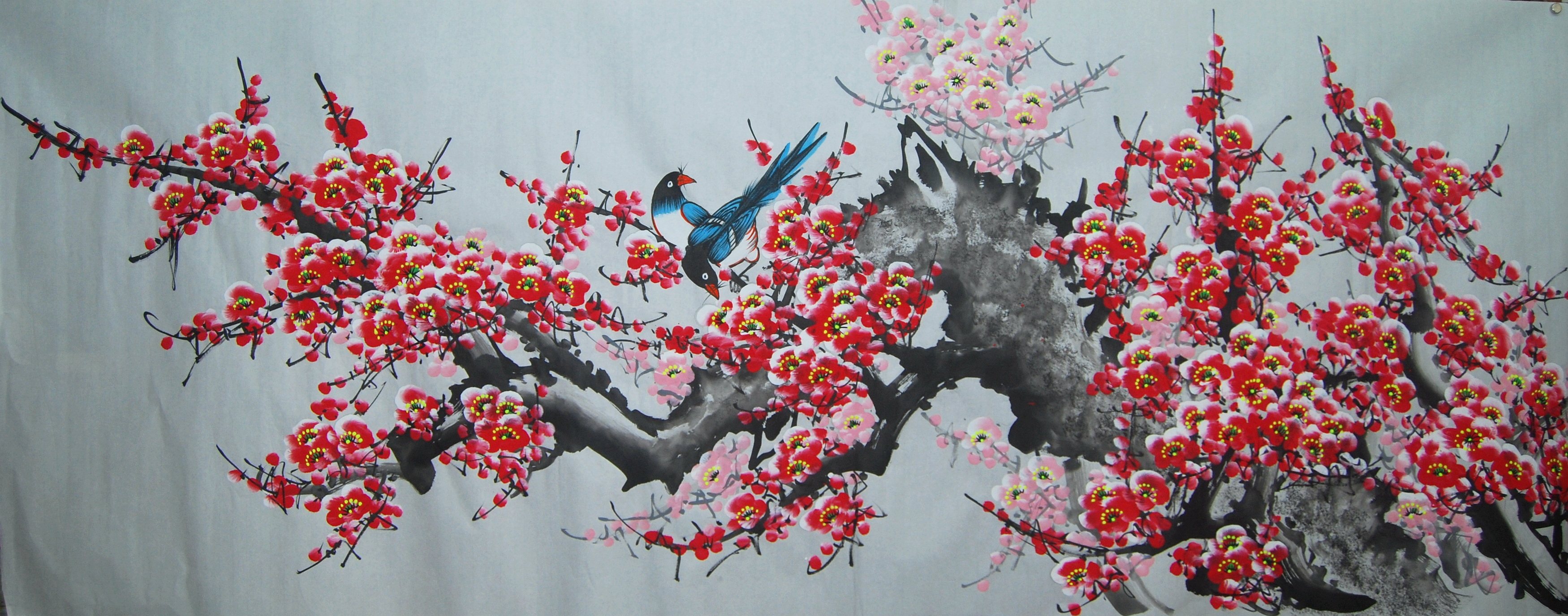 Special offer pure hand-painted small six-foot Chinese painting flower and bird powder plum hi on the plum shoot living room decoration feng shui calligraphy and painting Chinese painting 12