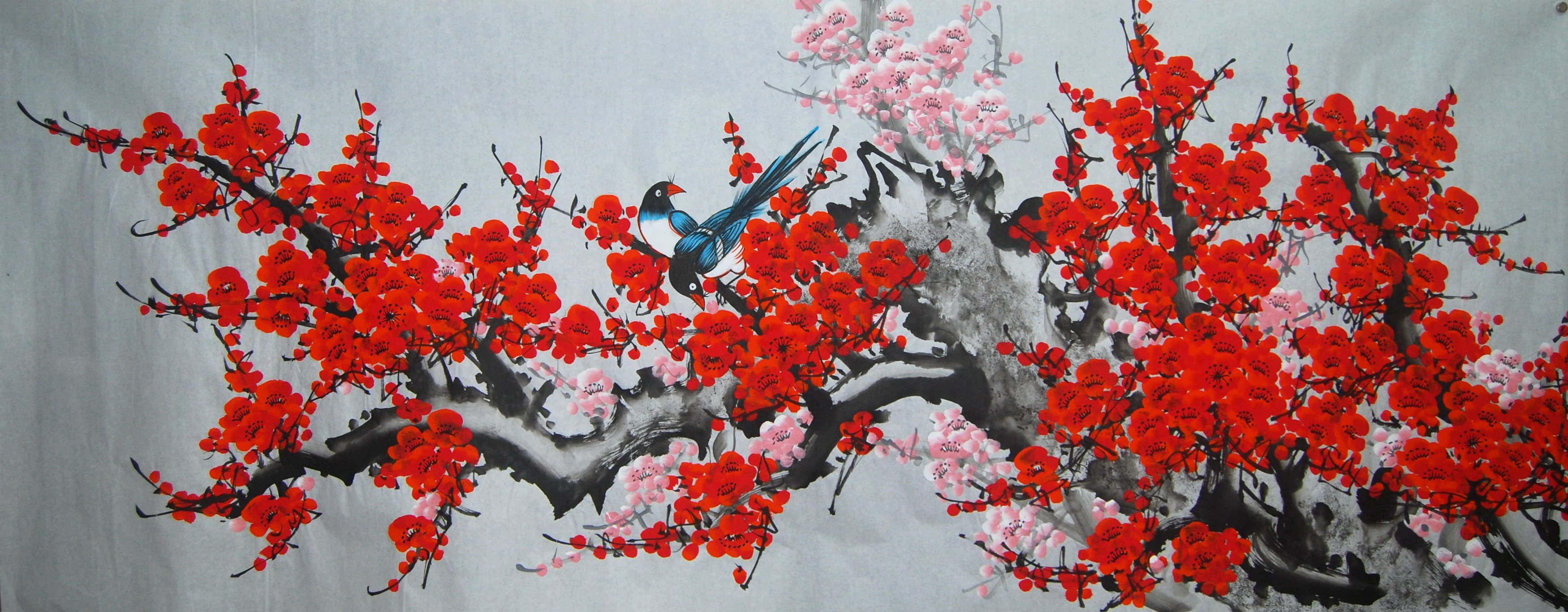 Special Price Pure Hand Painted small Six-ruler State Flowers Birds Red Plum's Plum Tip Living-dining Room Decoration Feng Shui Character Painting Chinese Painting 11