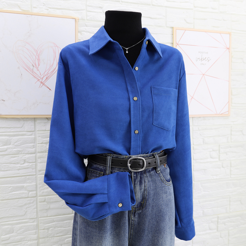 2026 Autumn/Winter Stylish Layered Shirt for Women, High-End Klein Blue Brushed Shirt Jacket