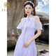 Baisi Gentle Wind Romantic Waist Long Dress 2024 Summer New Yanyu Windbell Shoulder Dress