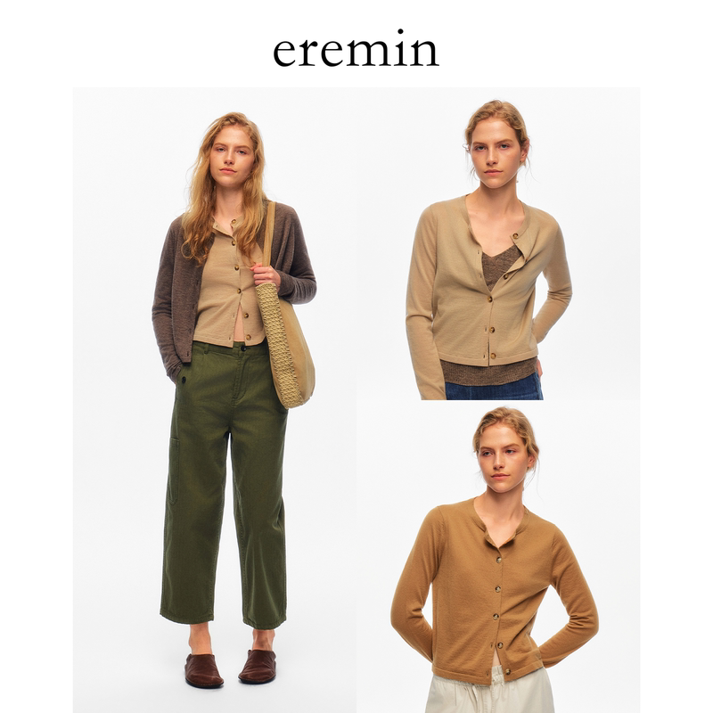 Eremin Lin Moqing/Nordic Cardigan/26 Autumn New Versatile Round Neck Button-Down Knit Sweater Coat