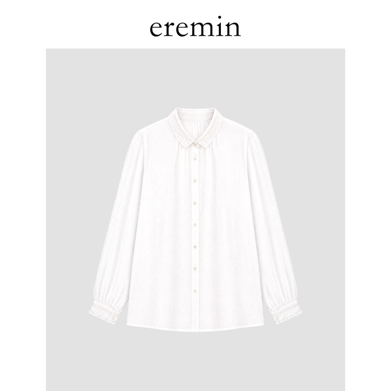 Eremin Lin Ziqing/Lace-Trimmed Shirt/Densely Woven Ramie Sheer French-Style Simple Lace Doll Collar White Shirt Eremin Lin Ziqing/Lace-Trimmed Shirt/Densely Woven Ramie Sheer French-Style Simple Lace Doll Collar White Shirt