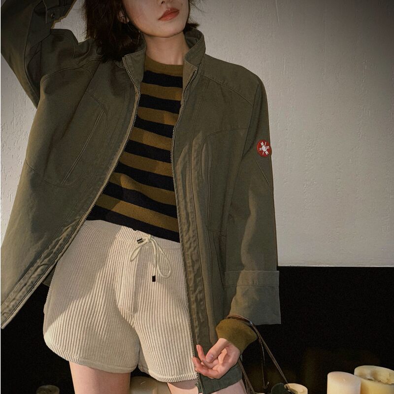 Eremin Lin Moqing/Grey-Green Denim Jacket/Unisex Cotton Workwear Jacket Denim Coat