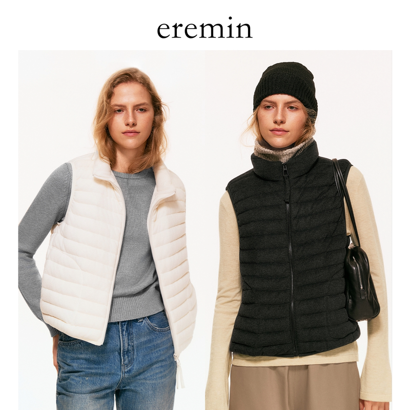 Eremin Lin Moqing/Suede Vest/26 Autumn New Product Quilted Versatile Layered White Duck down Casual down Vest