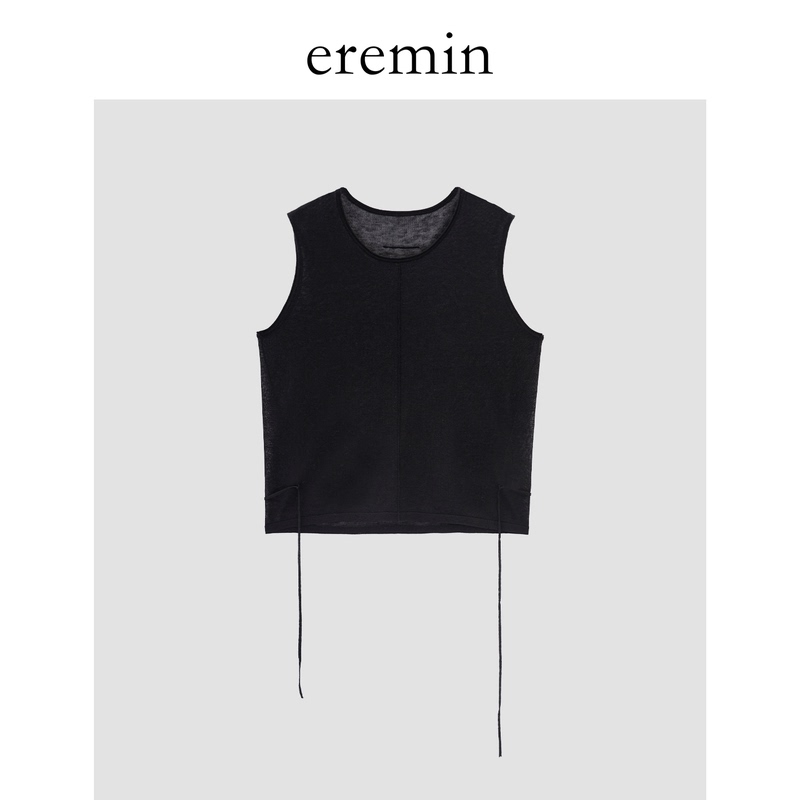 Eremin Lin Ziqing/Tie-Up Vest/Sheep Wool Blend Layered Tie-Up Waist-Cinching Sleeveless Vest