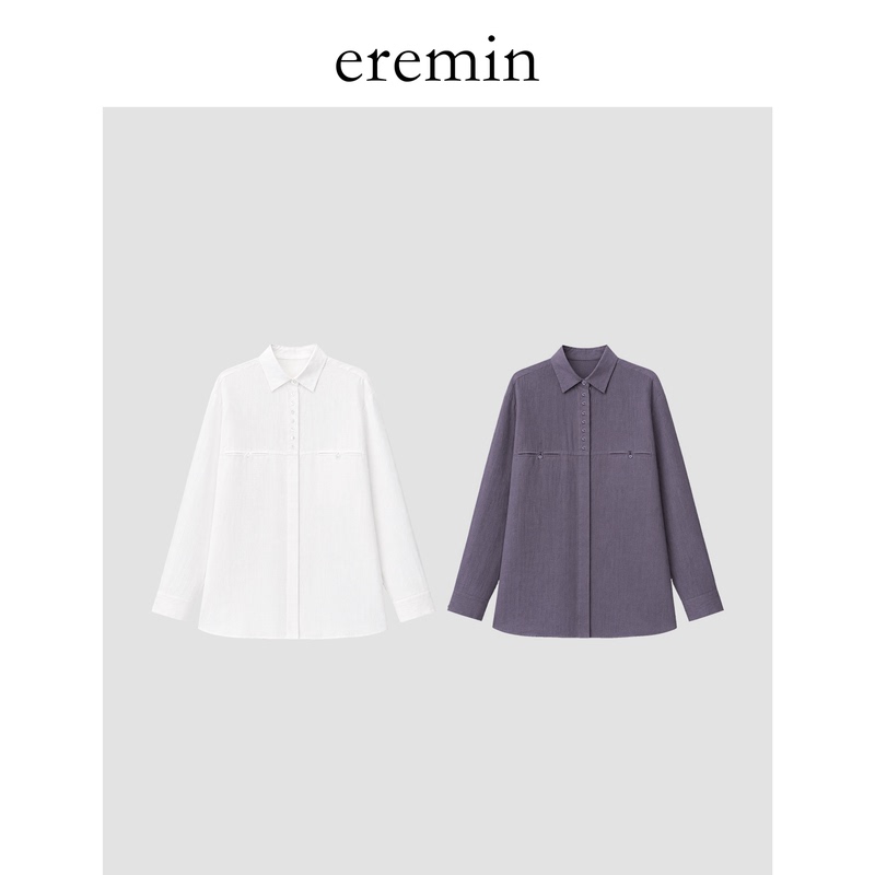 Eremin Lin Moqing/Button Silhouette Shirt/Color-Woven Linen Retro Casual Loose Long-Sleeved Lapel Shirt