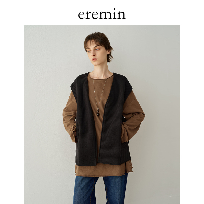 Eremin Lin Moqing/Striped Vest/26 Autumn Cotton Minimalist Airy V-Neck Loose Versatile Slimming Vest