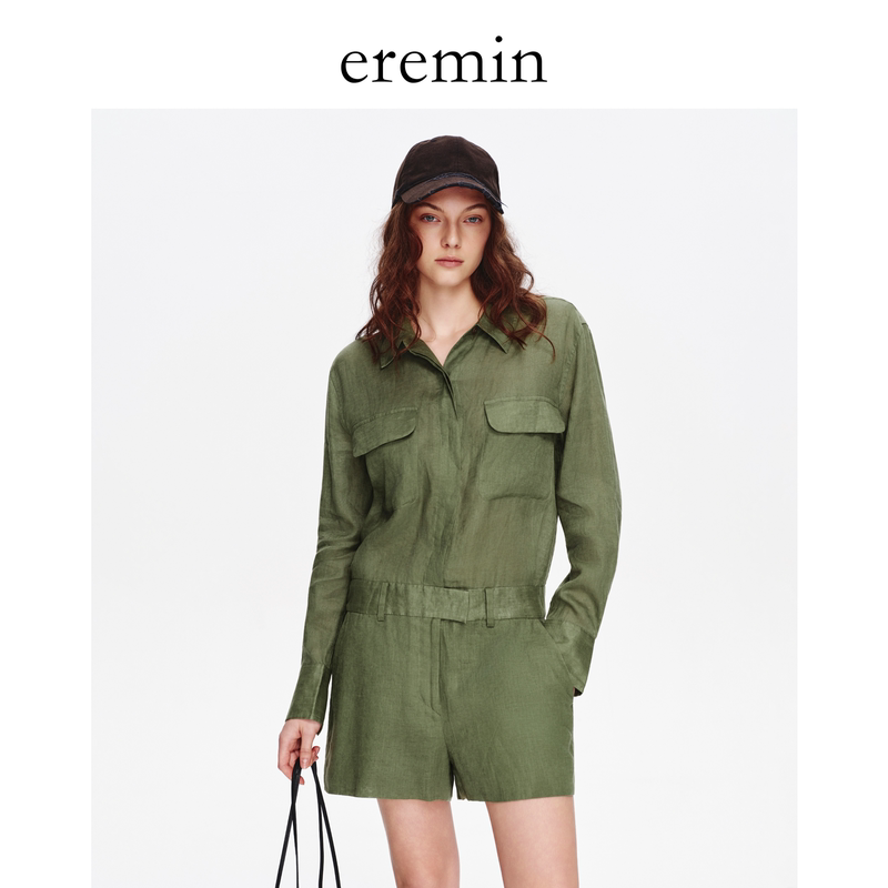 Eremin Lin Moqing/Army Green Jumpsuit/Full Linen Relaxed Old Money Style Everyday Versatile One-Piece Jumpsuit Eremin Lin Moqing/Army Green Jumpsuit/Full Linen Relaxed Old Money Style Everyday Versatile One-Piece Jumpsuit