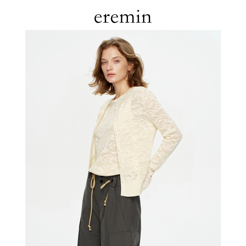 Eremin Lin Moqing/Jacquard Hollow Knit/Silk + Cotton Textured Knit Round Neck Two-Piece Set Eremin Lin Moqing/Jacquard Hollow Knit/Silk + Cotton Textured Knit Round Neck Two-Piece Set