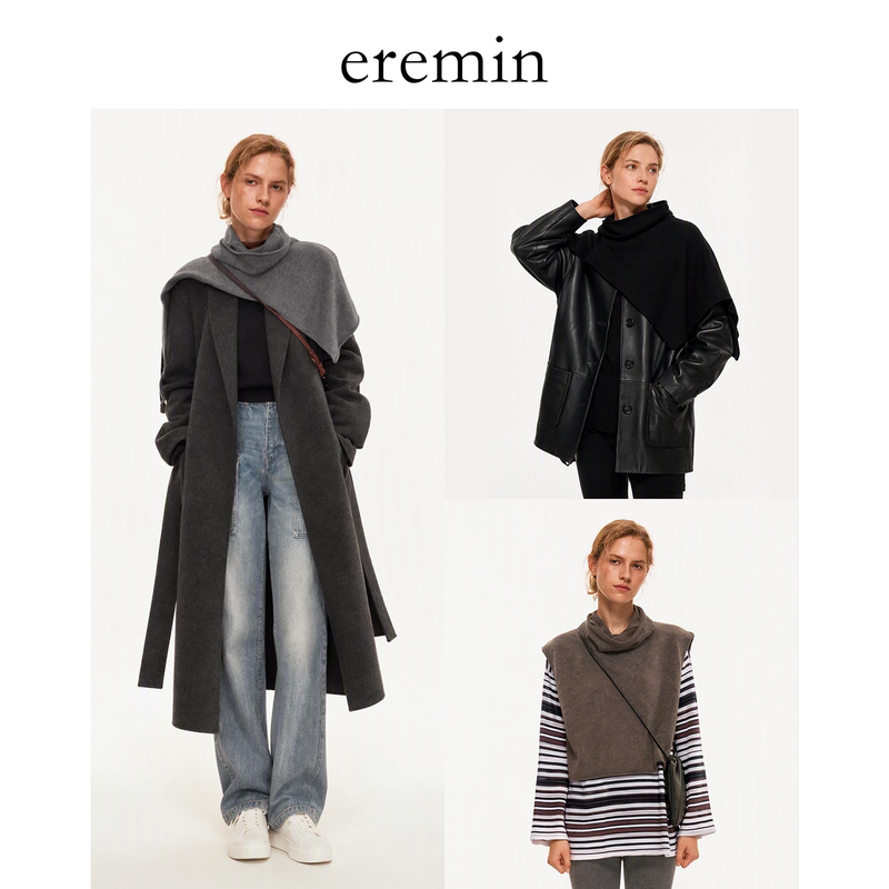 Eremin Lin Moqing/26 New Double-Strand Twisted Fine Merino Wool Styling Layered High-Neck Knitted Shawl Top Eremin Lin Moqing/26 New Double-Strand Twisted Fine Merino Wool Styling Layered High-Neck Knitted Shawl Top