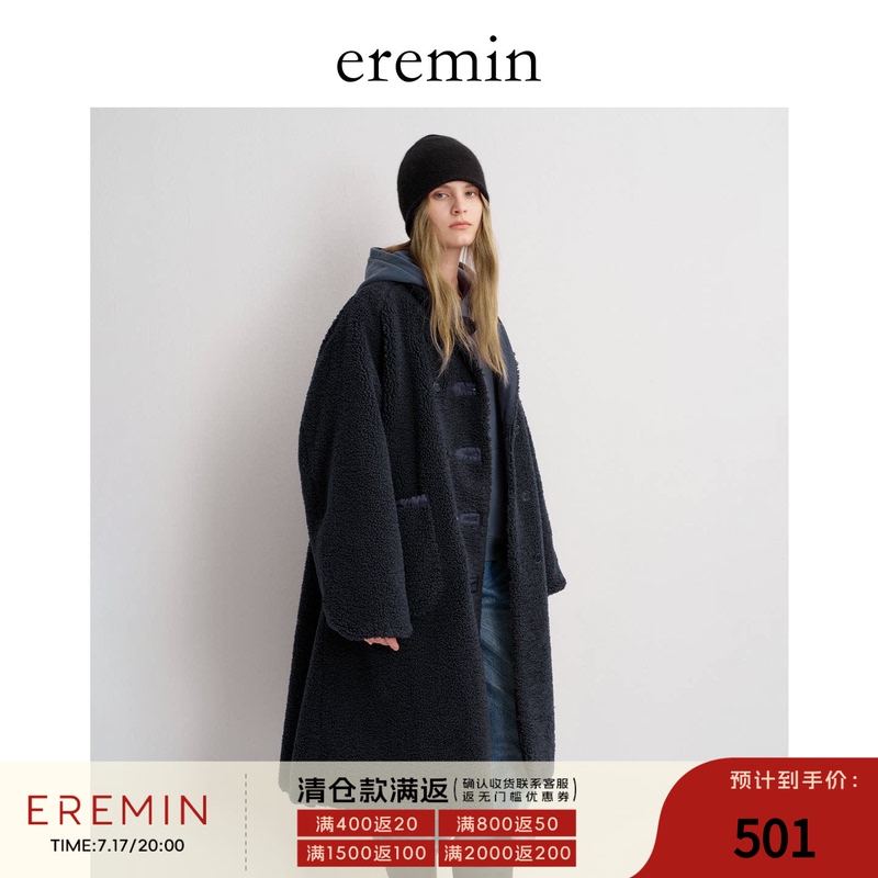 Eremin Lin Moqing/ Double-Sided Fleece Jacket/ Custom-Dyed Plush Warm Silhouette Mid-Length Coat