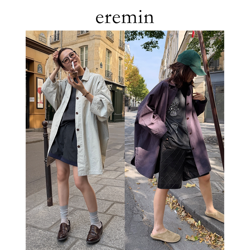 Eremin Lin Moqing/Shirt-Style Trench Coat/26 Autumn New Product Slightly Wrinkled Commuter Long-Sleeved Versatile Silhouette Coat Eremin Lin Moqing/Shirt-Style Trench Coat/26 Autumn New Product Slightly Wrinkled Commuter Long-Sleeved Versatile Silhouette Coat