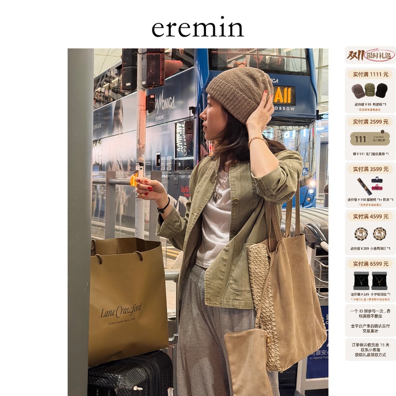 Eremin Lin Moqing/Workwear Green Jacket/26 Autumn New Product All-Cotton Distressed Vintage Stand Collar Casual Short Jacket Eremin Lin Moqing/Workwear Green Jacket/26 Autumn New Product All-Cotton Distressed Vintage Stand Collar Casual Short Jacket