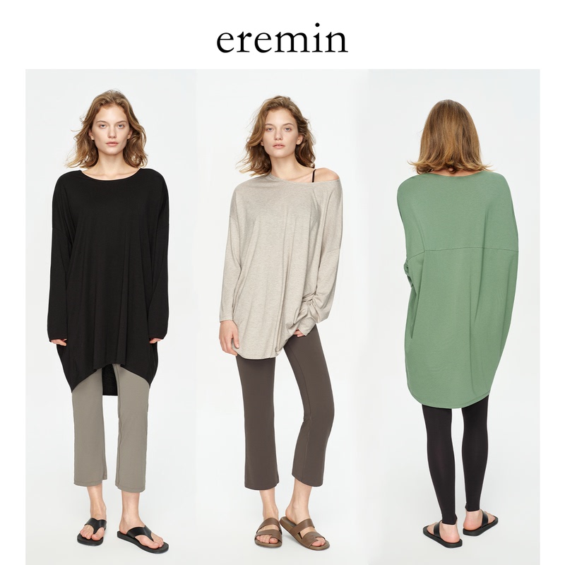 Eremin Lin Moqing/Turtle Back Blouse/Cool Sunscreen Mid-Length Round Neck Loose Long Sleeve T-Shirt