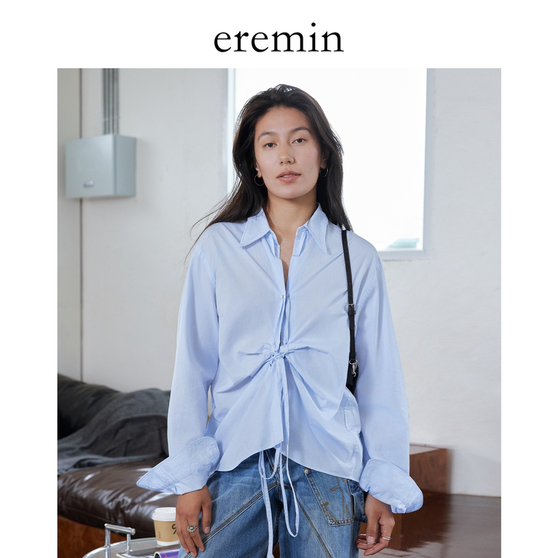 Eremin Lin Moqing/Strap Shirt/Pure Cotton Deconstructed Asymmetrical Tie-Dye Textured Shirt Eremin Lin Moqing/Strap Shirt/Pure Cotton Deconstructed Asymmetrical Tie-Dye Textured Shirt