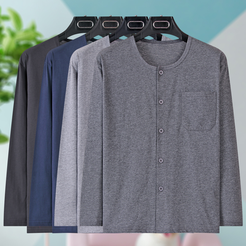 Men's Pure Cotton Thin Cardigan Top, Middle-Aged and Elderly Button-Down Long-Sleeve Loungewear, Plus-Size Sleepwear, Summer Air-Conditioning Shirt Men's Pure Cotton Thin Cardigan Top, Middle-Aged and Elderly Button-Down Long-Sleeve Loungewear, Plus-Size Sleepwear, Summer Air-Conditioning Shirt