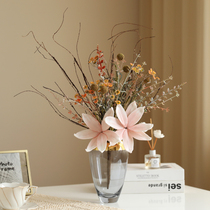European autumn rose Magnolia simulation bouquet floral art fake flower home living room table bottle ornaments