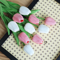 ins hand feel tulip emulation flower fake flower dry flower living-room furnishing upscale pendulum with photo props white pink